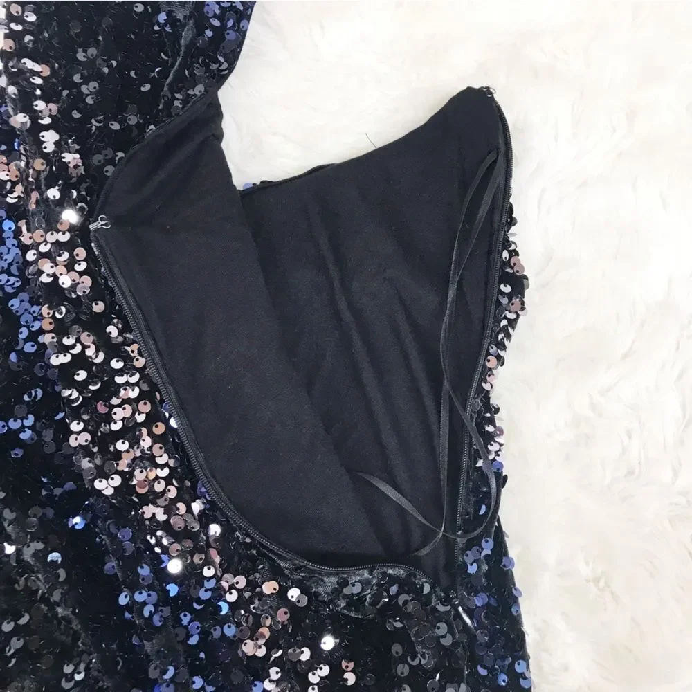 FREE PEOPLE Glitter‎ & Gold Sequin Velvet Midi Dress Blue Black Size Medium New - Picture 11 of 16